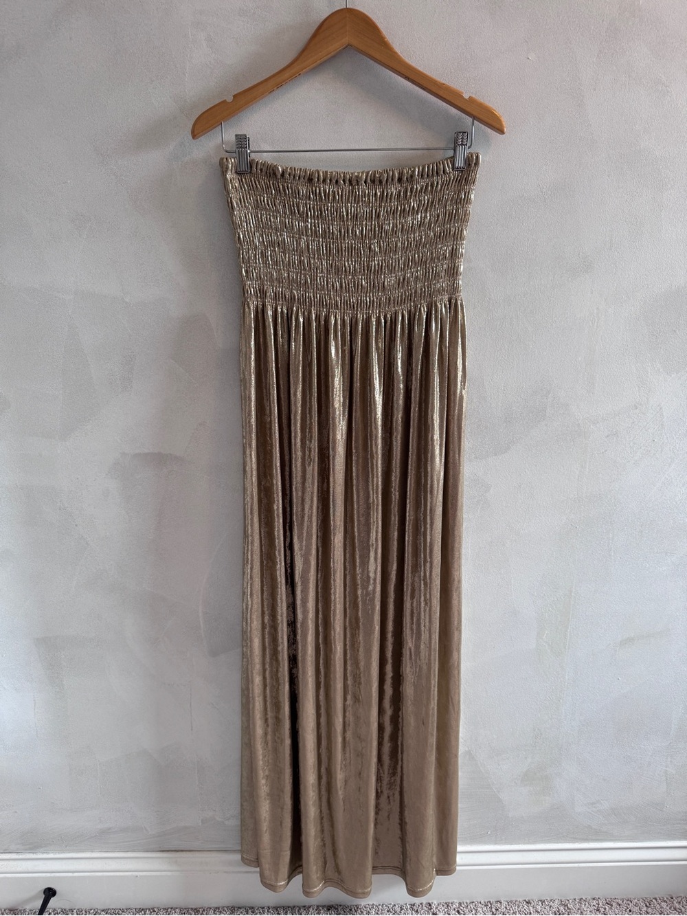 Cupshe - Metallic Gold Smocked Maxi Dress (NWT)